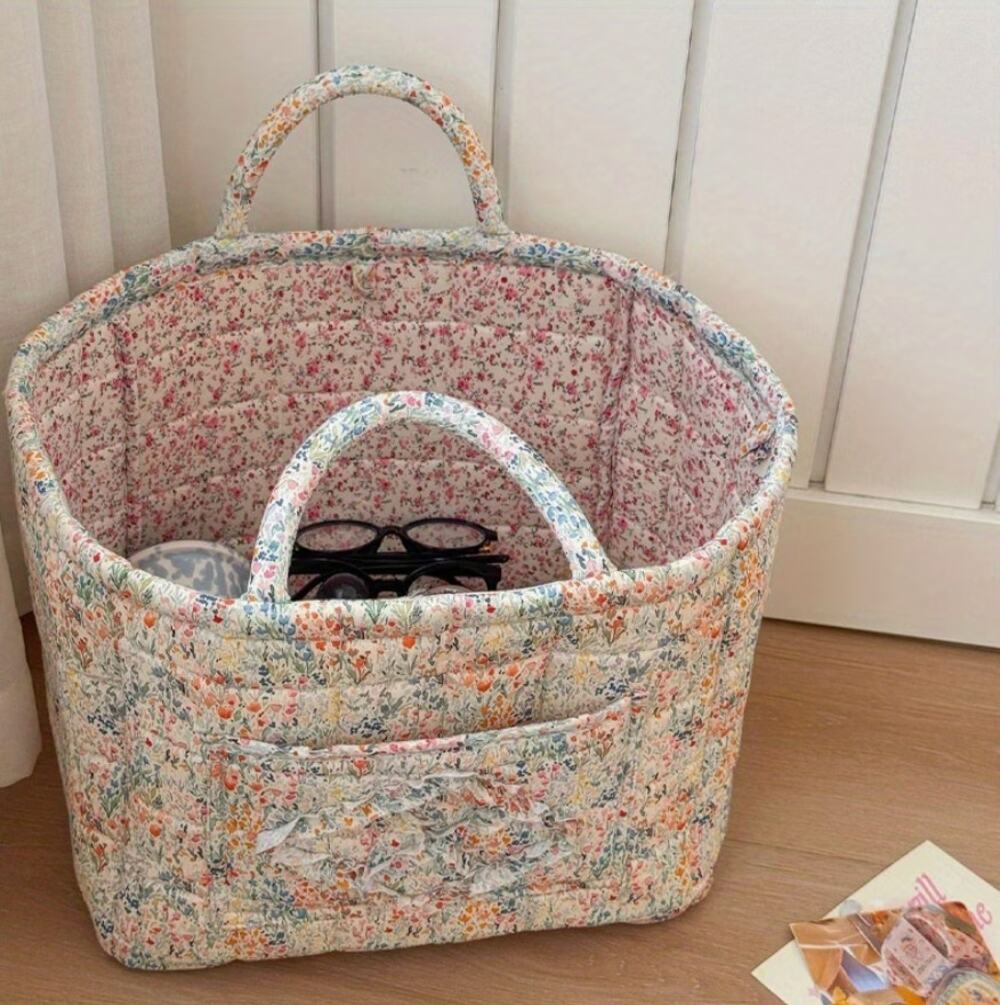 Quilted Yarn Toy Storage Basket with Handle - Blue (Don't accept offers)